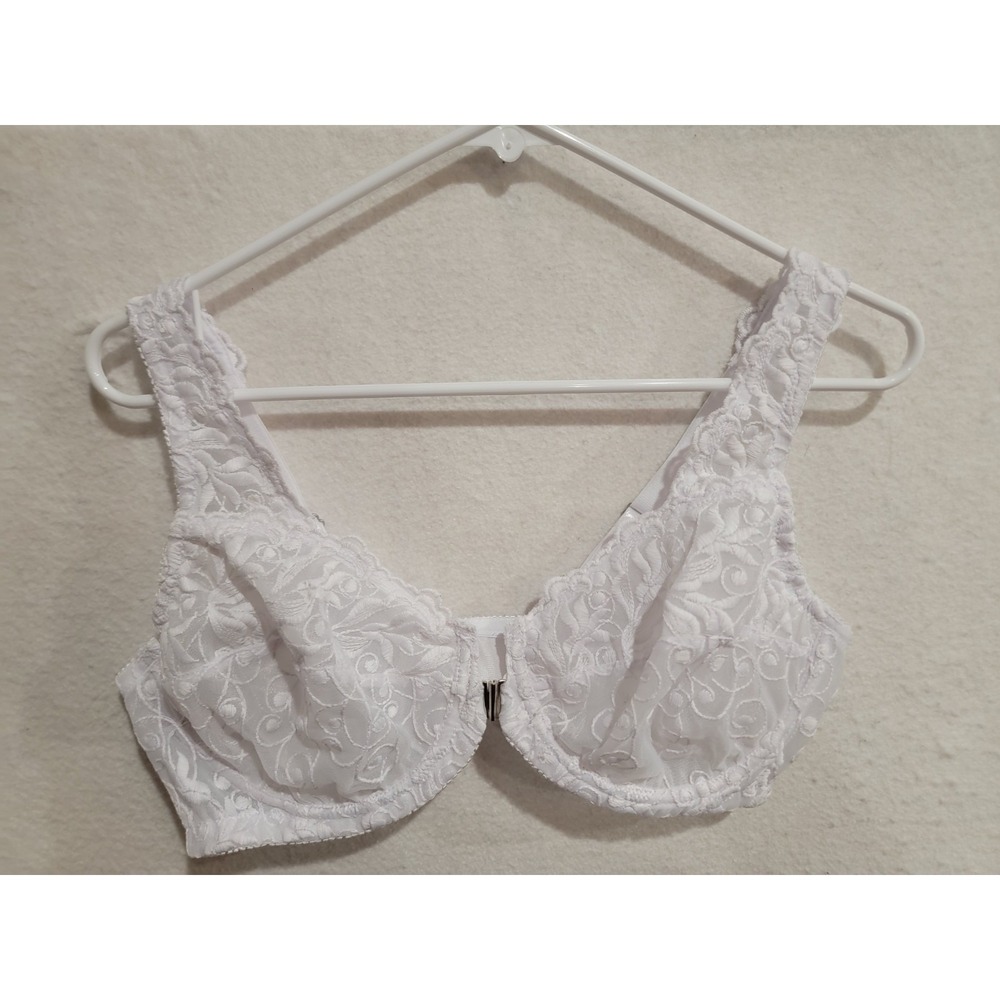 Amoureuse White Lace Front Closure Underwire‎ Bra 40B Floral Full Coverage